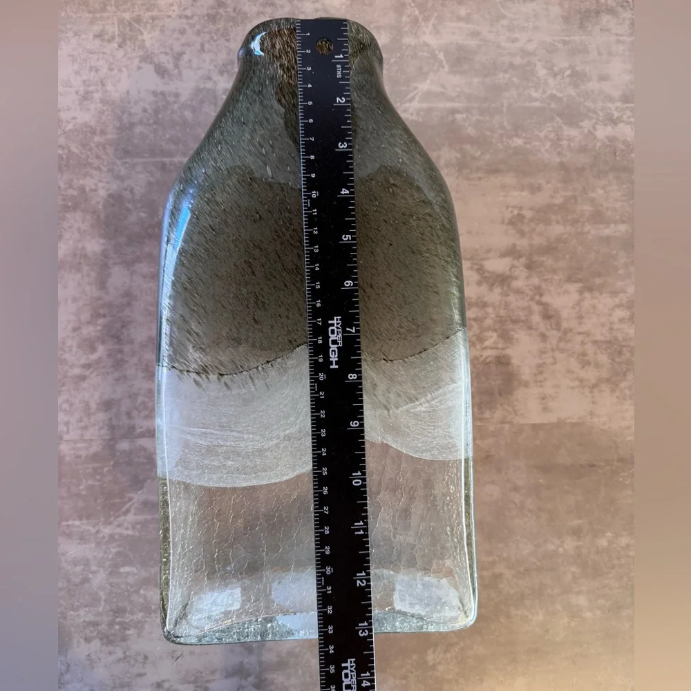 Smoked Bent Glass Decorative Vase - Green Accent